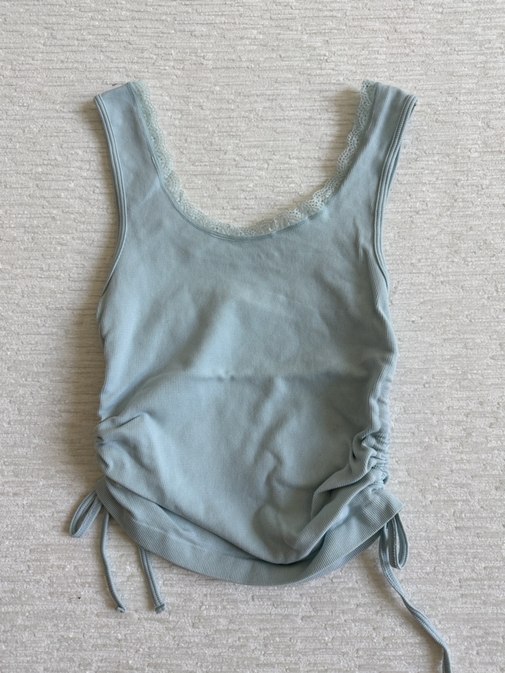 Lace-Trim Side-Tie Tank Top - Light Blue